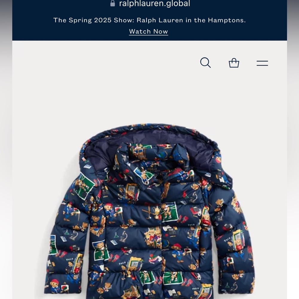 Ralph Lauren Polo Bear Water Repellent Down Jacket. Girls Size 5